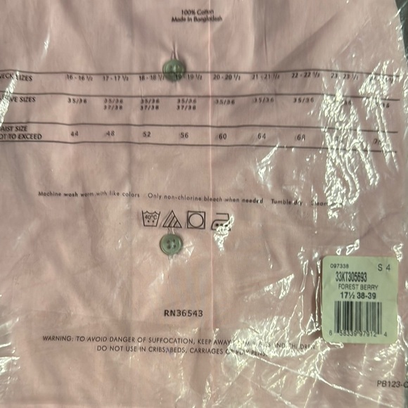 NWT Calvin Klein Tall 17-1/22 38/39 Pink/Forrest Berry Dress Shirt Bagged. - Picture 5 of 5